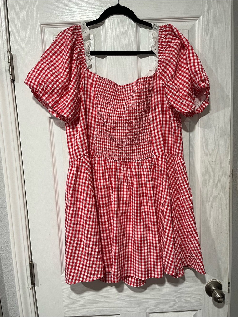 Red Gingham Lace-Trim Mini Dress - Picture 5 of 11